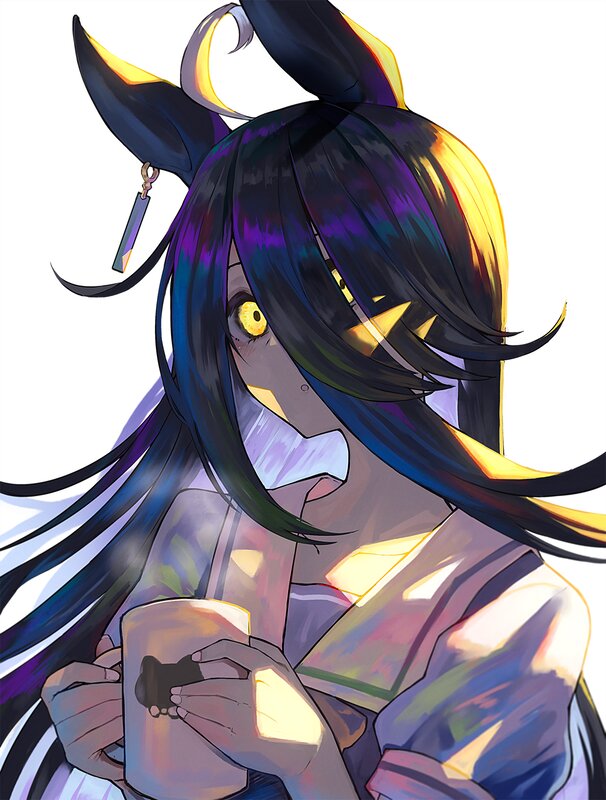 Anime Character with Horns — Black, Dramatic, Digital Art, Coffee Cup