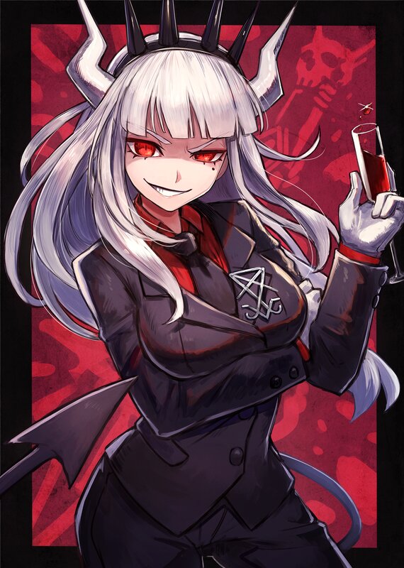 Anime Character with Horns — Black, Dramatic, Digital Art, Tail