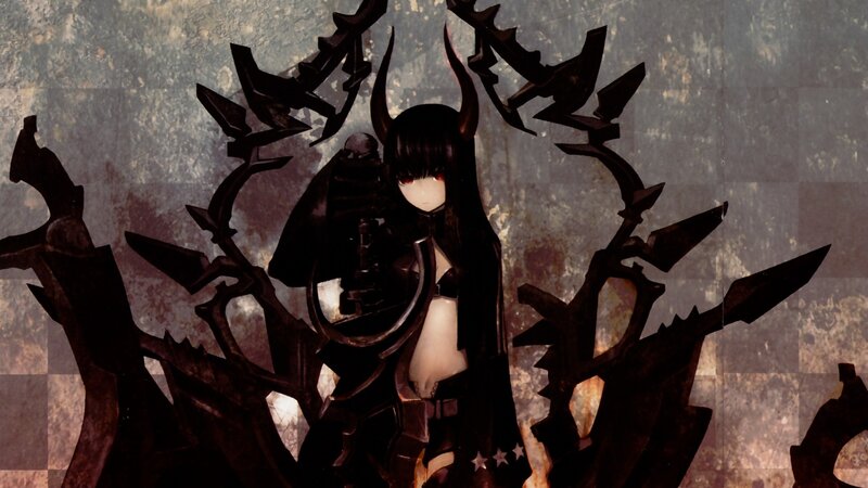 Anime Character with Horns — Black, Dramatic, Digital Art, Weapon