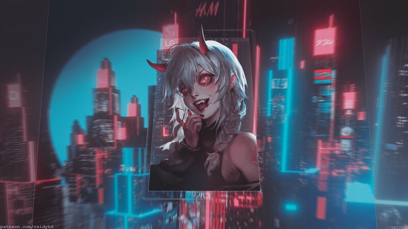 Anime Character with Horns — Blue, Dark