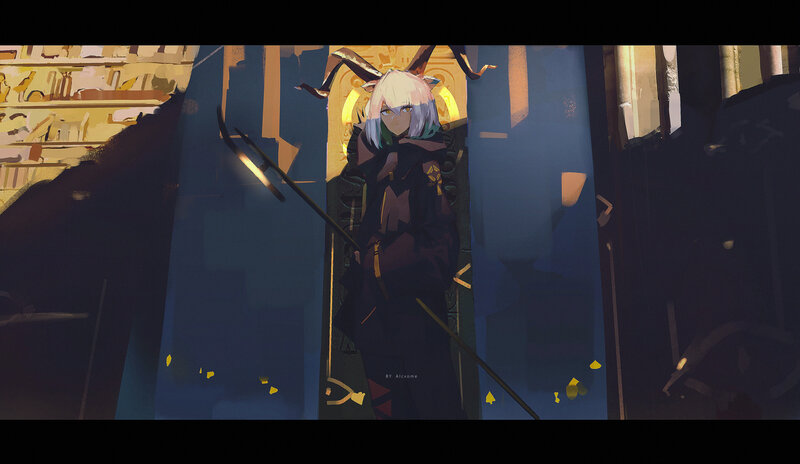 Anime Character with Horns — Blue, Dramatic