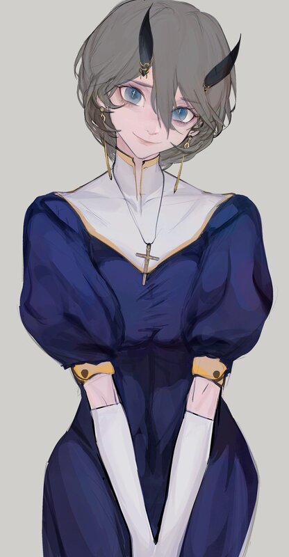 Anime Character with Horns — Blue, Neutral