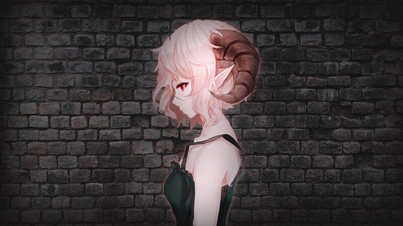 Anime Character with Horns — Gray, Dramatic, Digital Art