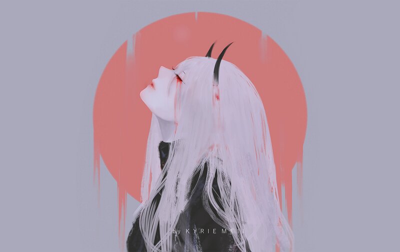 Anime Character with Horns — Gray