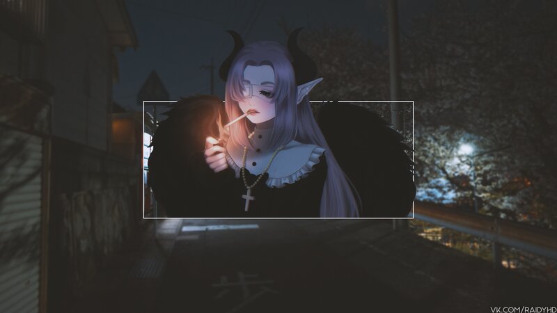 Anime Character with Horns — Purple, Dark, Night