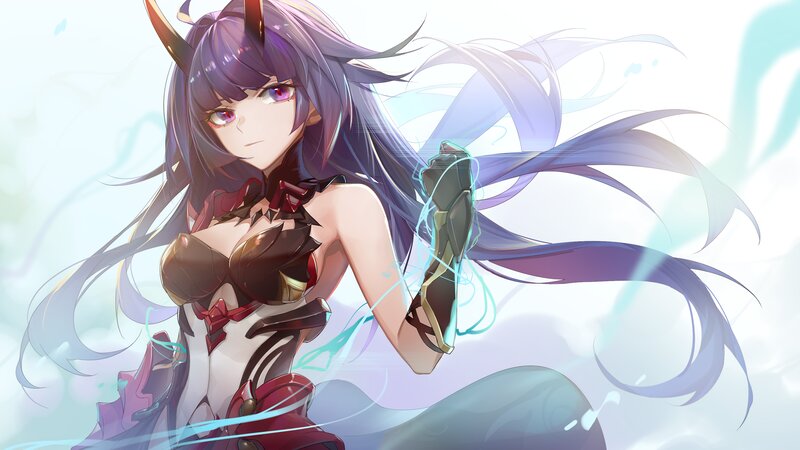 Anime Character with Horns — Purple, Dramatic, Digital Art