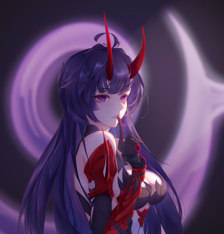 Anime Character with Horns — Purple, Dramatic, Night, Digital Art