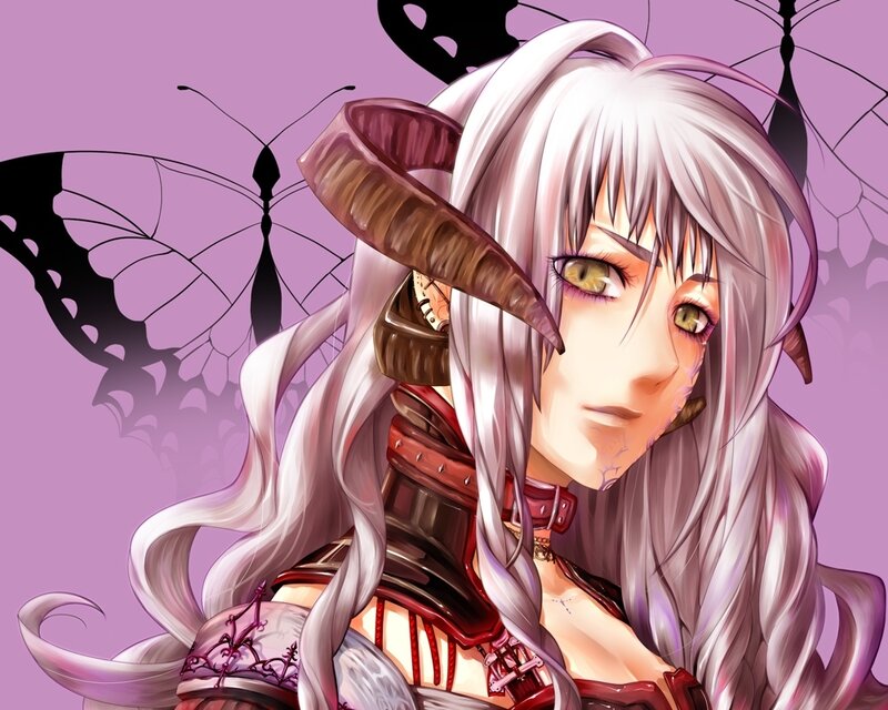 Anime Character with Horns — Purple