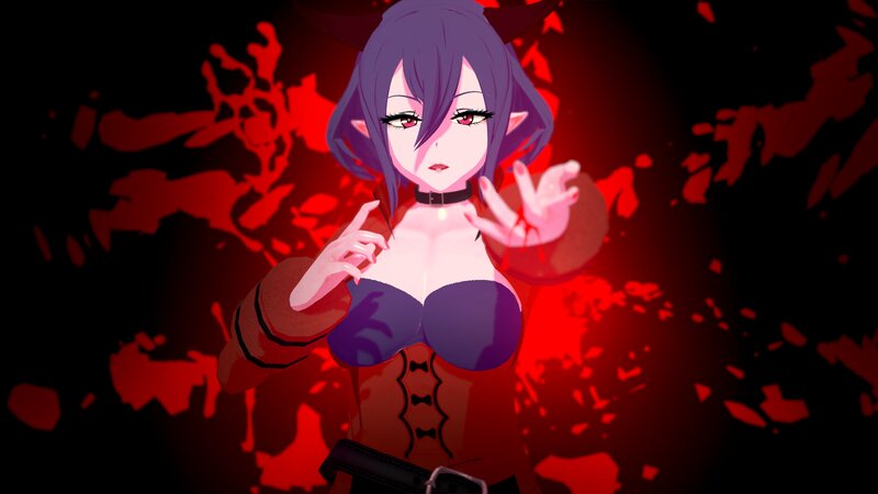 Anime Character with Horns — Red, Dramatic, Digital Art, Choker