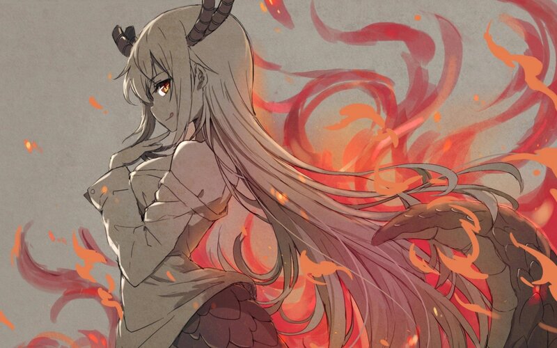 Anime Character with Horns — Red, Dramatic, Digital Art, Fire