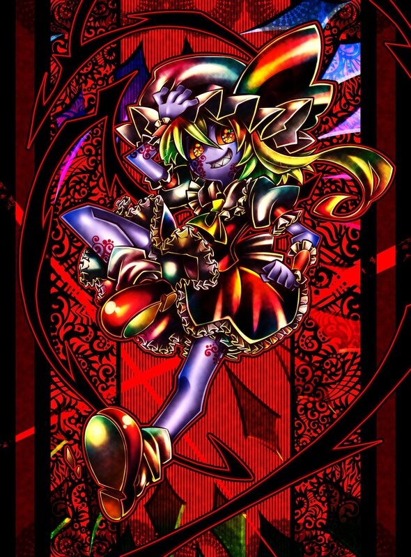Anime Character with Horns — Red, Dramatic, Digital Art, Skull Pattern