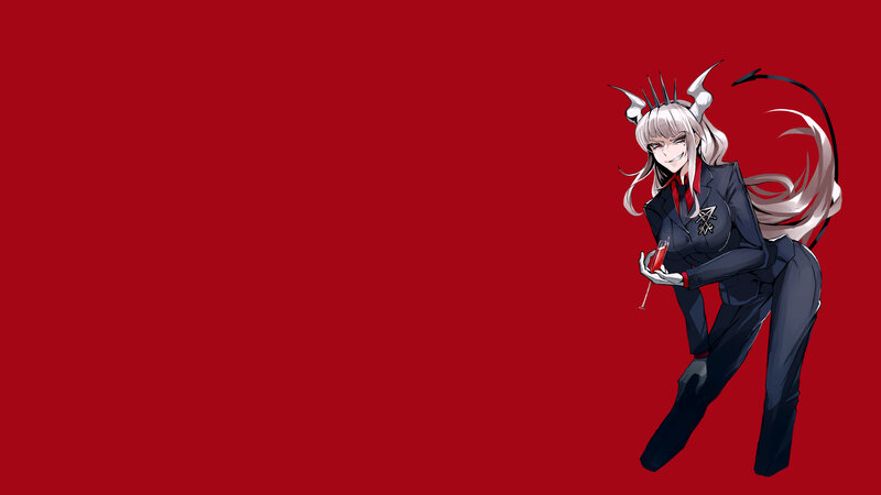 Anime Character with Horns — Red, Dramatic, Digital Art, Tail