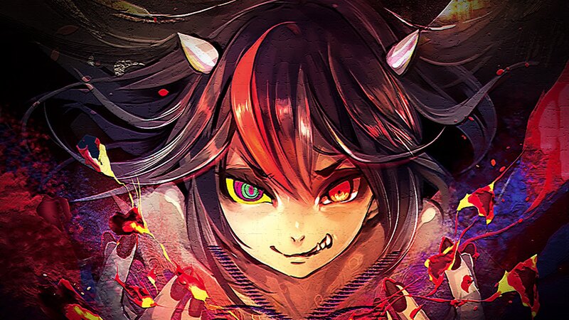 Anime Character with Horns — Red, Dramatic, Digital Art