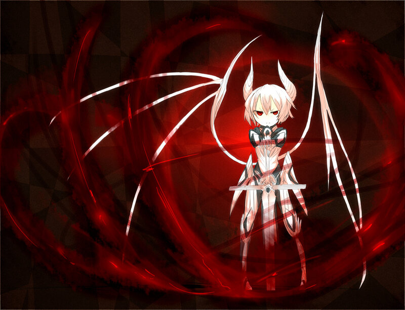 Anime Character with Horns — Red, Dramatic, Digital Art, Wings