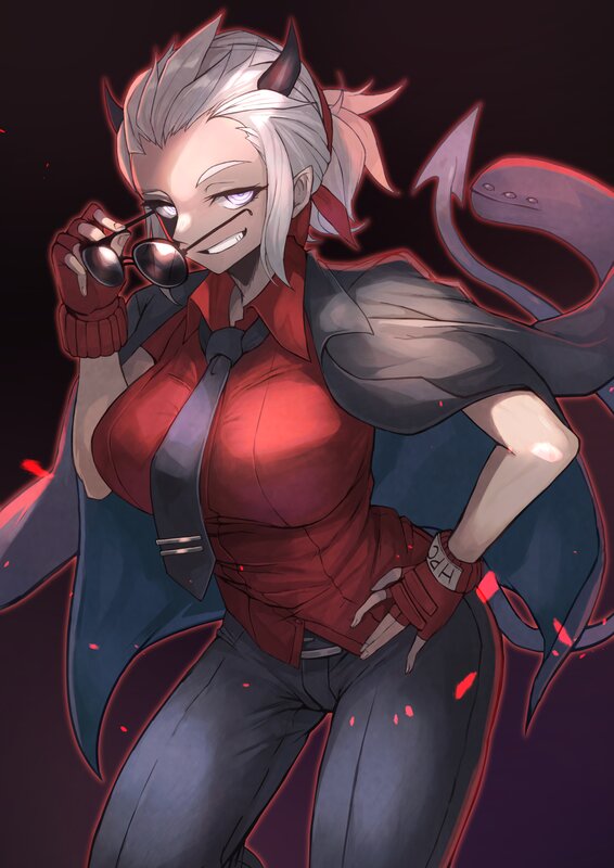 Anime Character with Horns — Red, Dramatic, Night