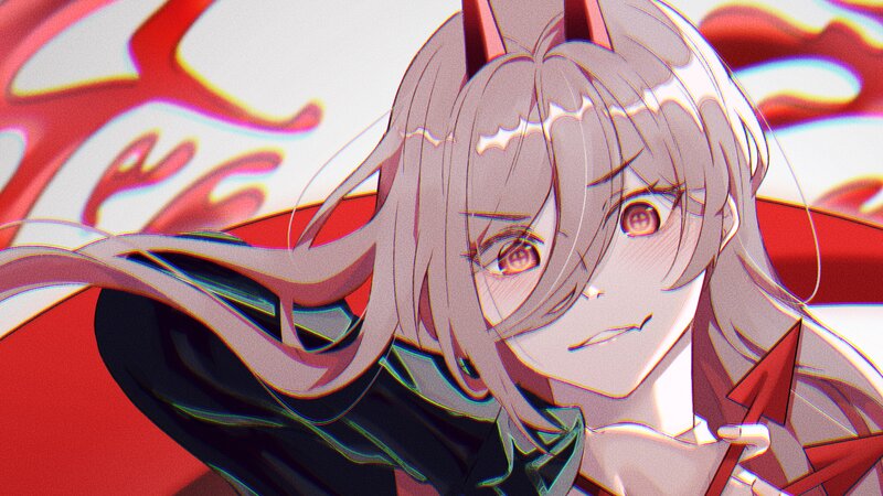Anime Character with Horns — Red, Dramatic, Red Background