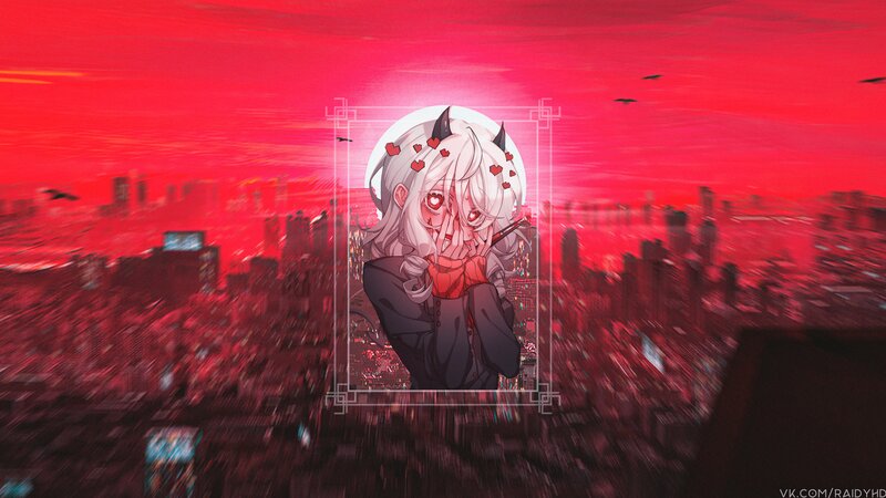 Anime Character with Horns — Red, Dramatic, Sunset