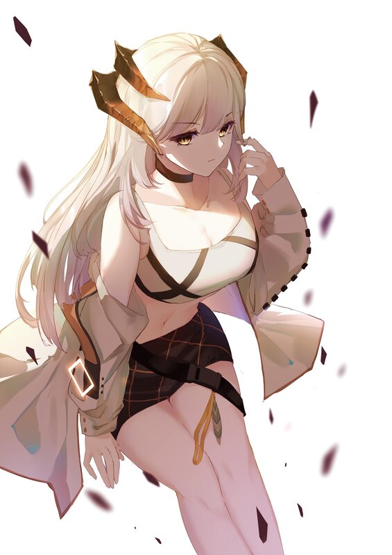 Anime Character with Horns — White, Dramatic, Digital Art, Coat