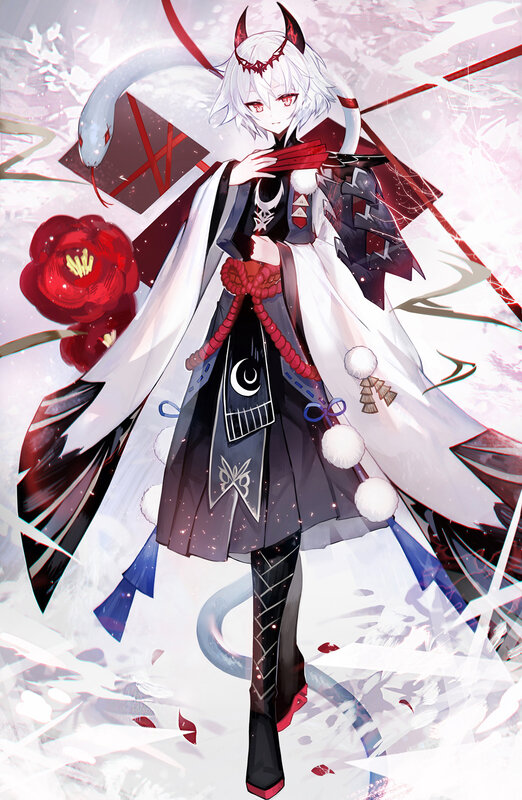 Anime Character with Horns — White, Dramatic, Digital Art, Snake