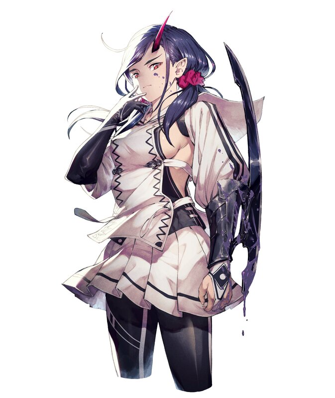 Anime Character with Horns — White, Dramatic, Digital Art, Sword