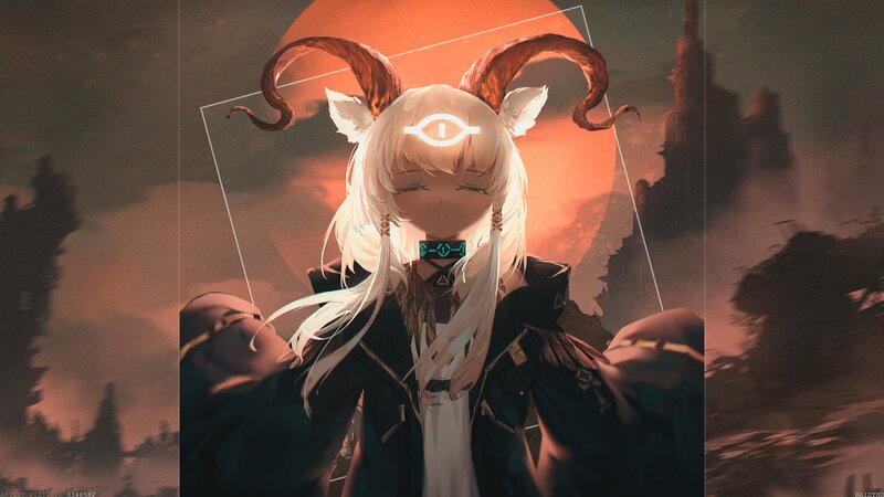 Anime Character with Horns — White, Dramatic, Sunset, Digital Art