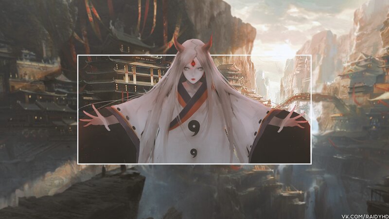 Anime Character with Horns — White, Dramatic, Sunset