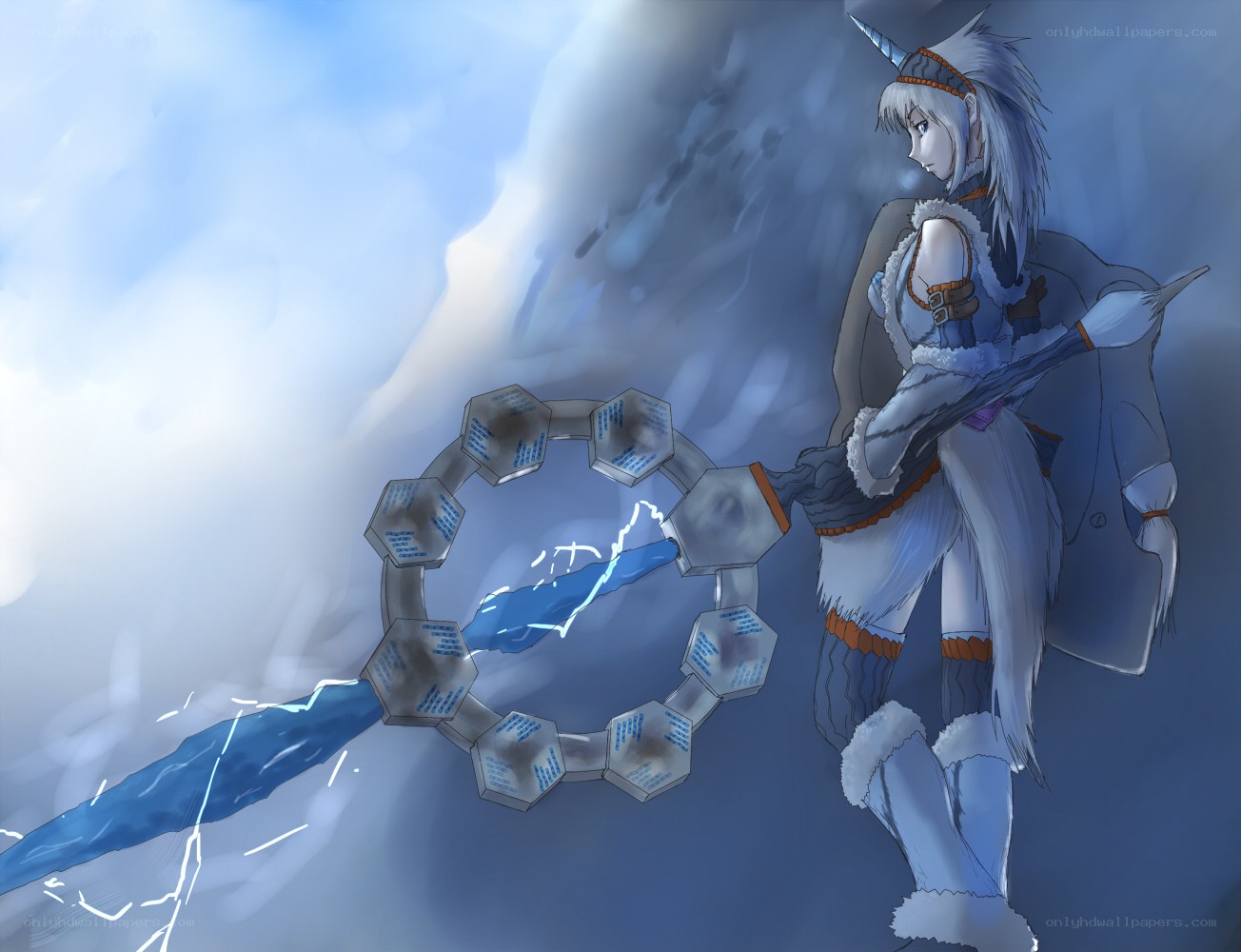 anime character with ice weapon