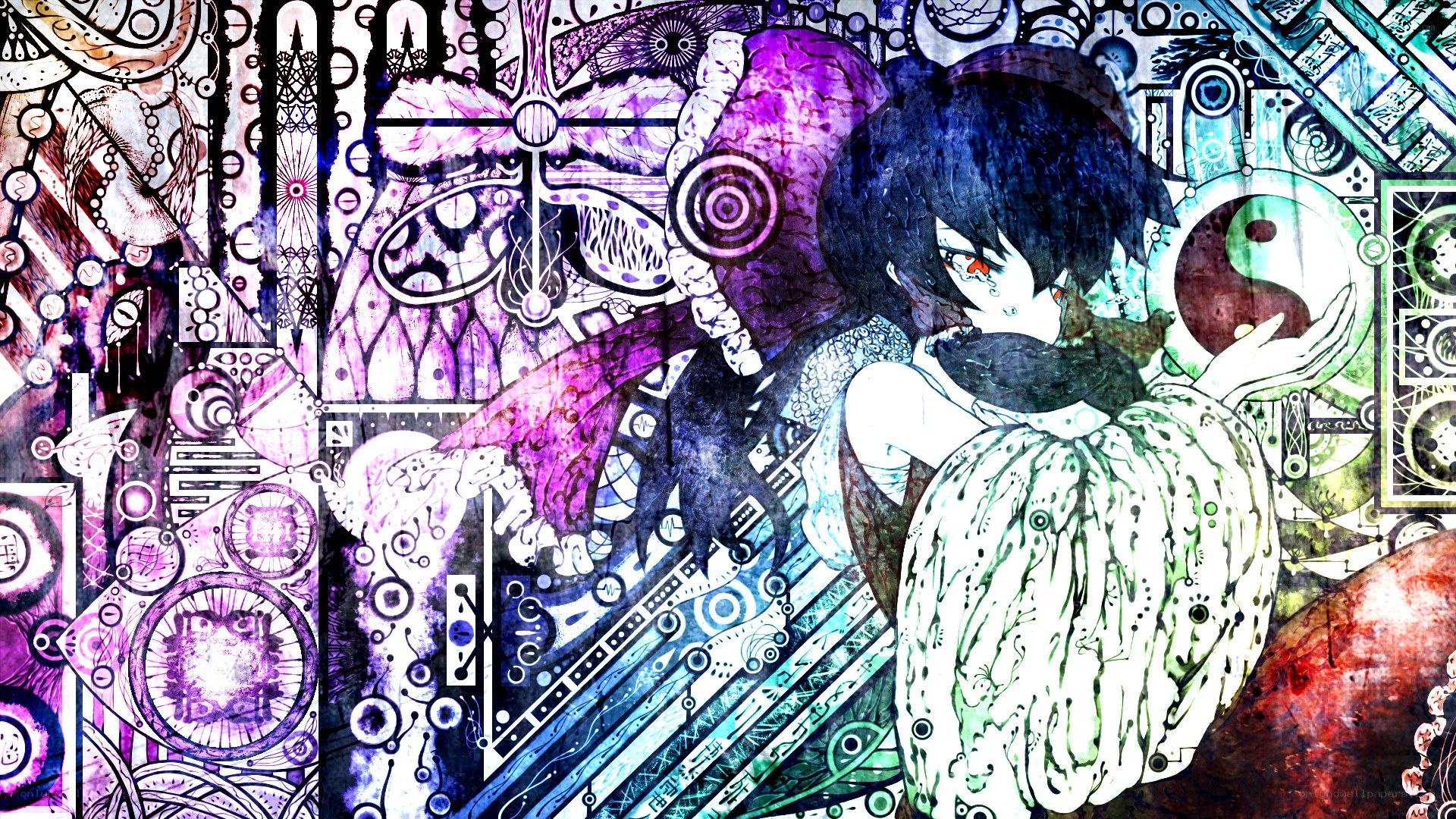 anime character with intricate background