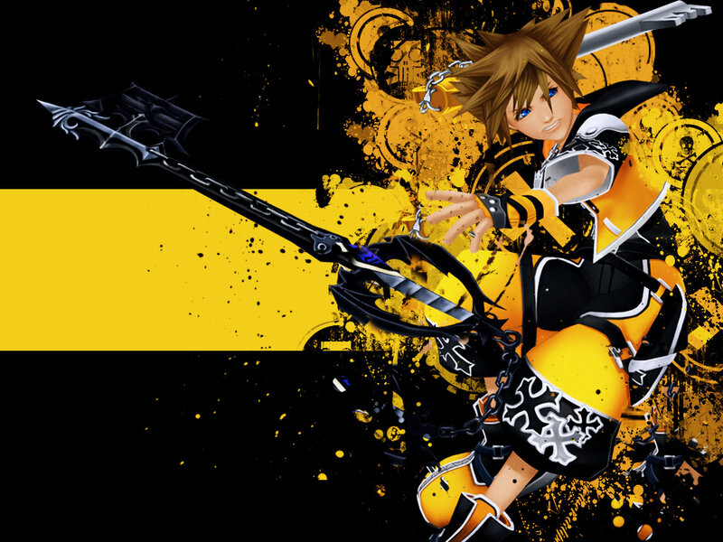 Anime Character with Keyblade — Yellow, Dynamic, Energetic