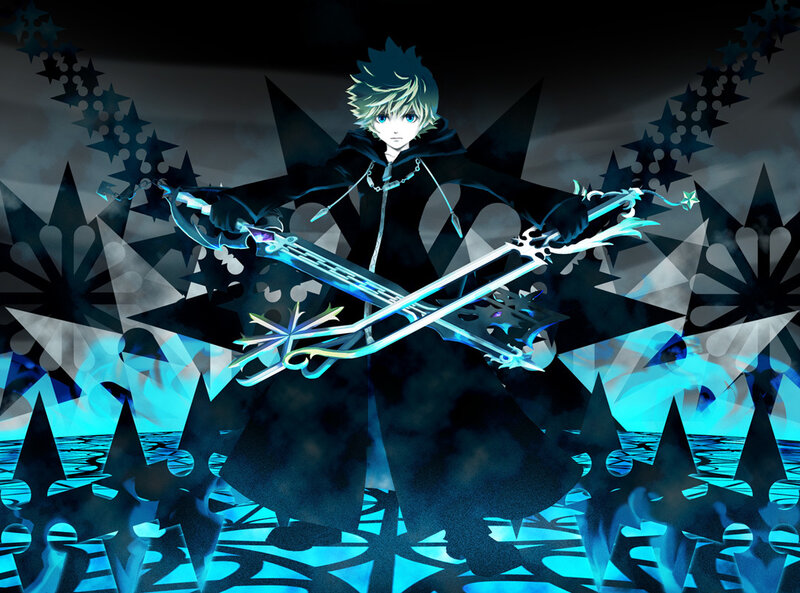 Anime Character with Keyblades — Blue
