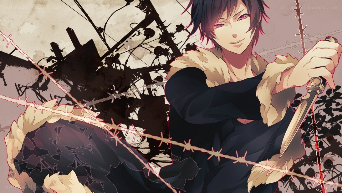 Anime character with knife and barbed wire