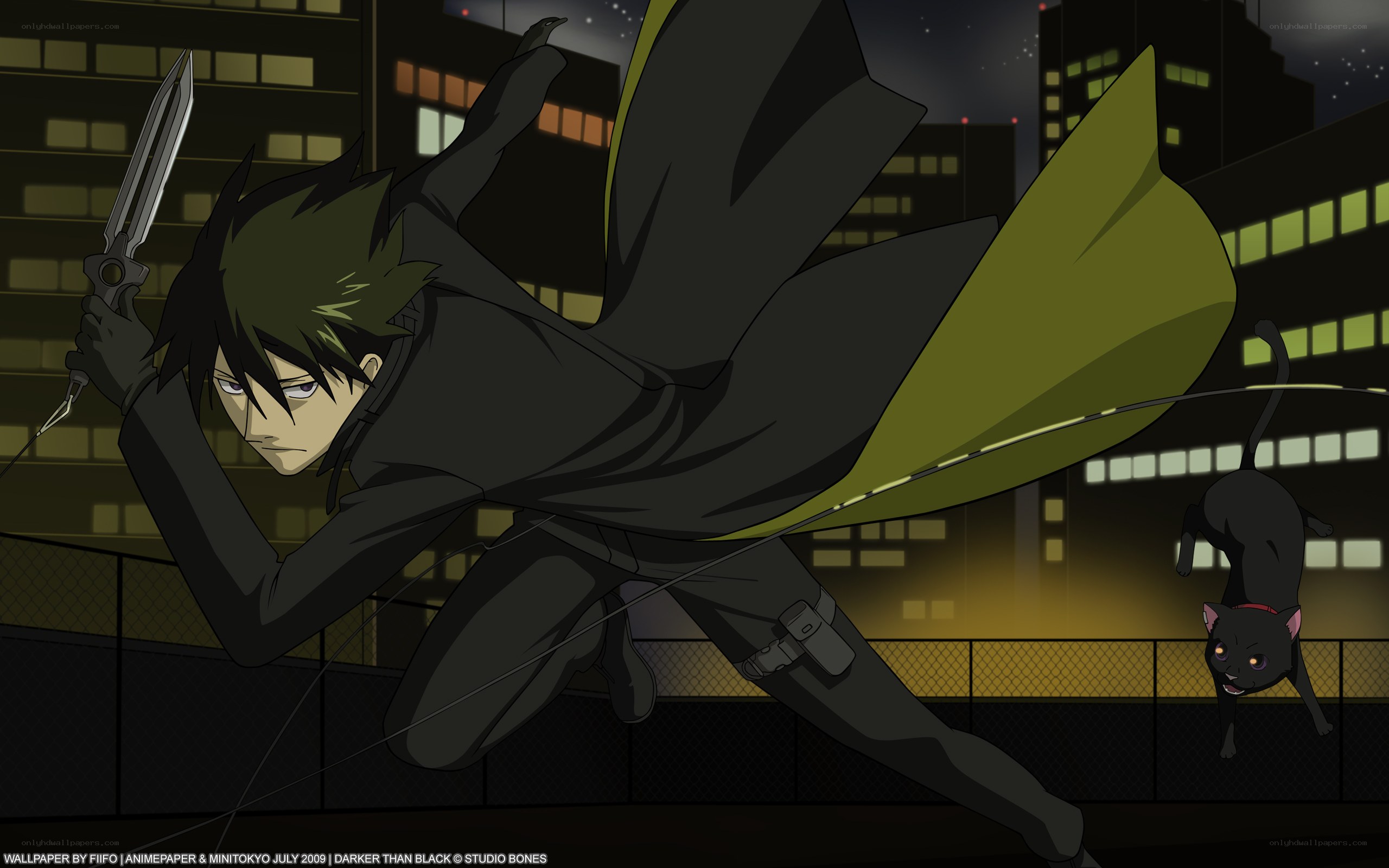 Anime character with knife at night