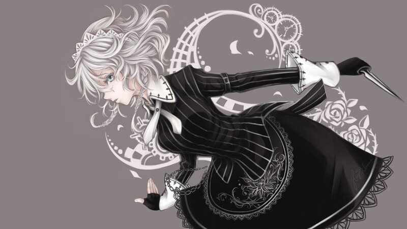 Anime Character with Knife — Black, Dramatic, Digital Art, Clocks
