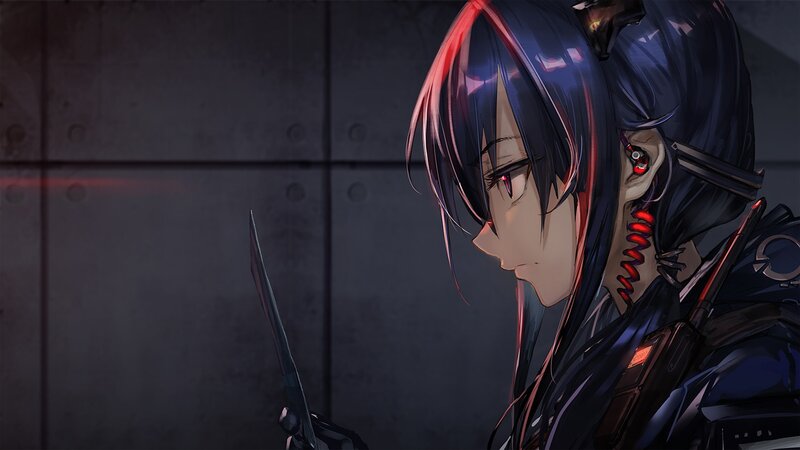 Anime Character with Knife — Black, Dramatic, Digital Art, Earpiece