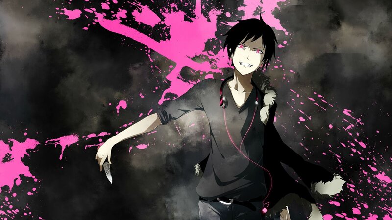 Anime Character with Knife — Black, Dramatic, Earphones