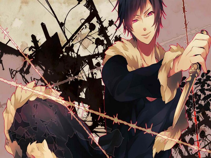 Anime Character with Knife — Black, Dramatic, Manga, Barbed Wire