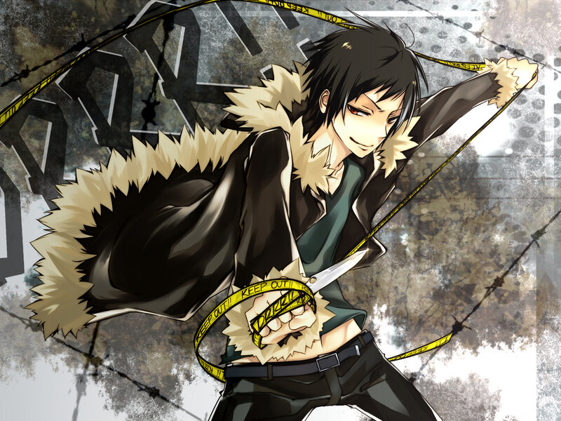 Anime Character with Knife — Black, Dramatic, Manga, Caution Tape