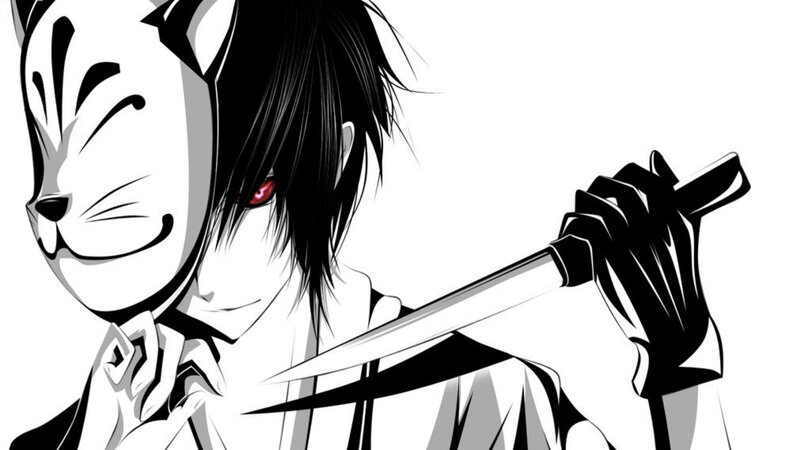 Anime Character with Knife — Black, Dramatic, Manga, Mask
