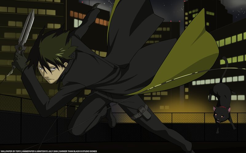 Anime Character with Knife — Black, Dramatic, Night, Black Cat