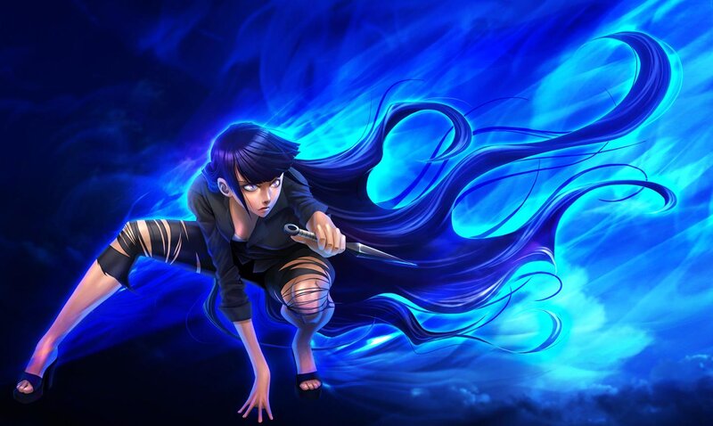 Anime Character with Knife — Blue, Dramatic, Digital Art