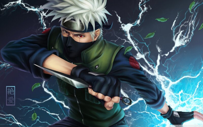 Anime Character with Knife — Blue, Dramatic, Night, Digital Art, Lightning