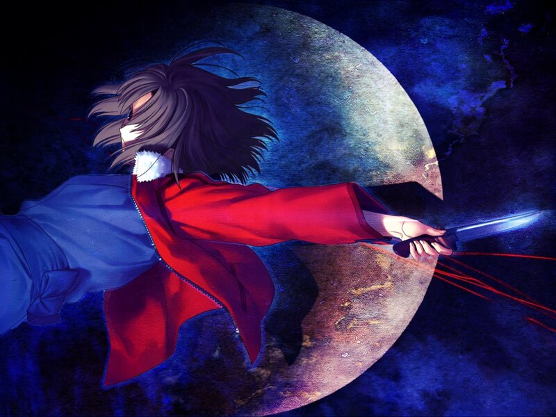 Anime Character with Knife — Blue, Dramatic, Night