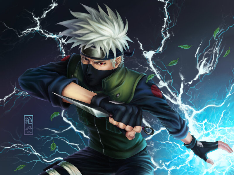 Anime Character with Knife — Blue, Dramatic