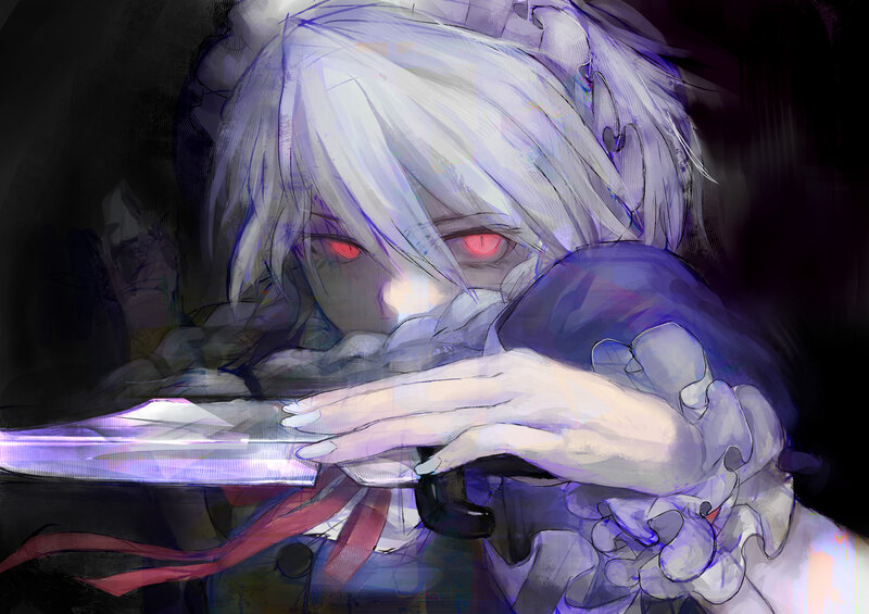 Anime Character with Knife — Purple, Dark, Intense