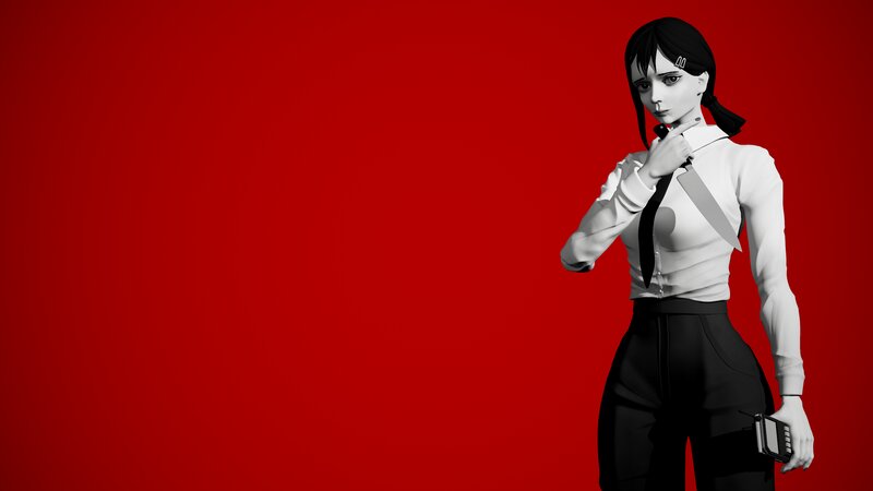 Anime Character with Knife — Red, Dramatic, 3d Render