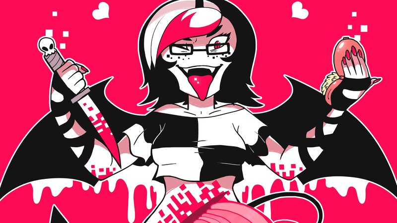 Anime Character with Knife — Red, Playful