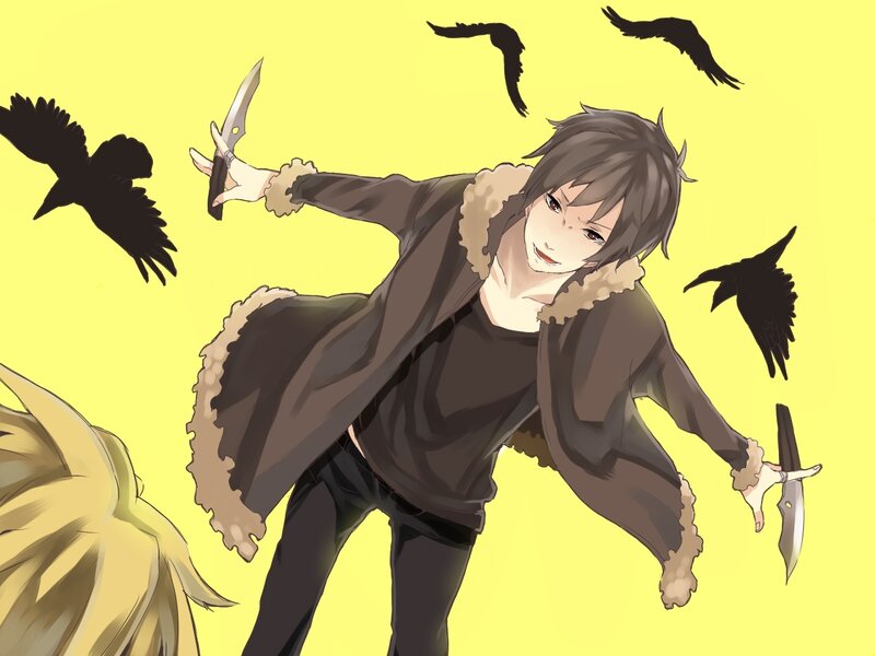 Anime character with knives and crows