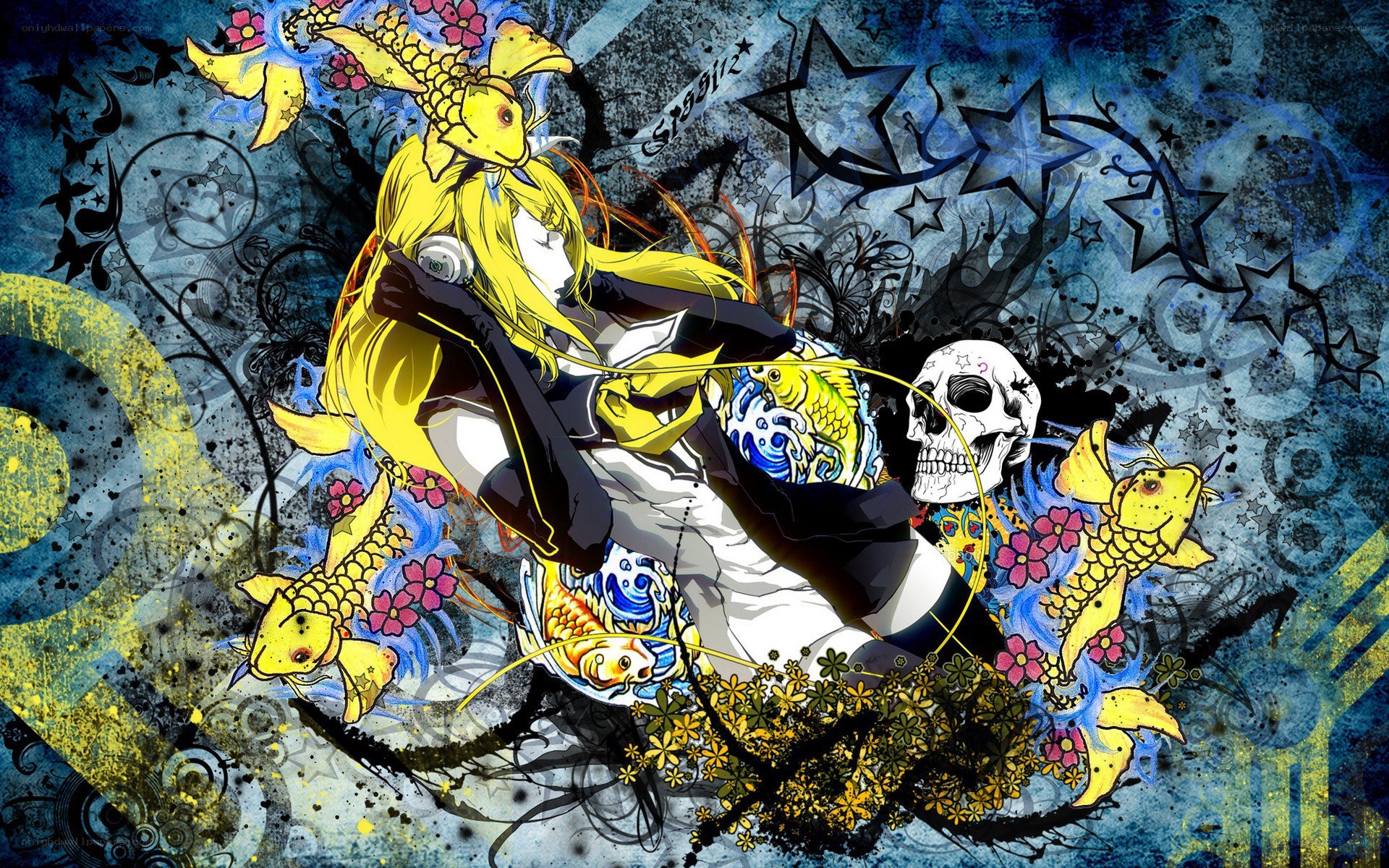 anime character with koi and skull