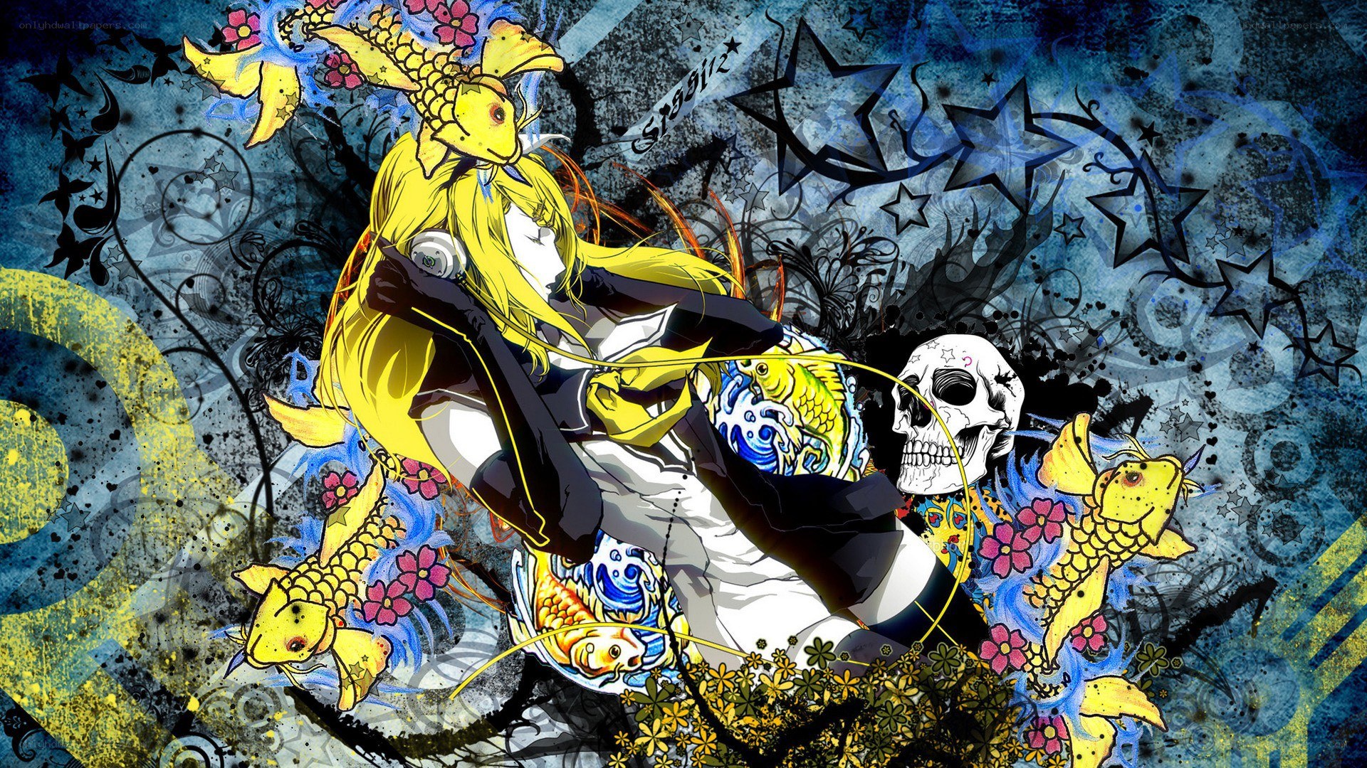 anime character with koi and skull