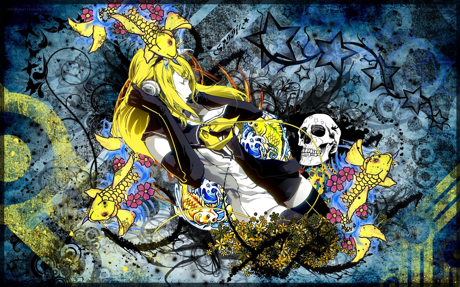 anime character with koi and skull